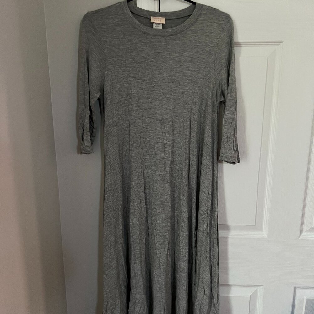 Iconic Luxe grey swing dress, midi, Size M